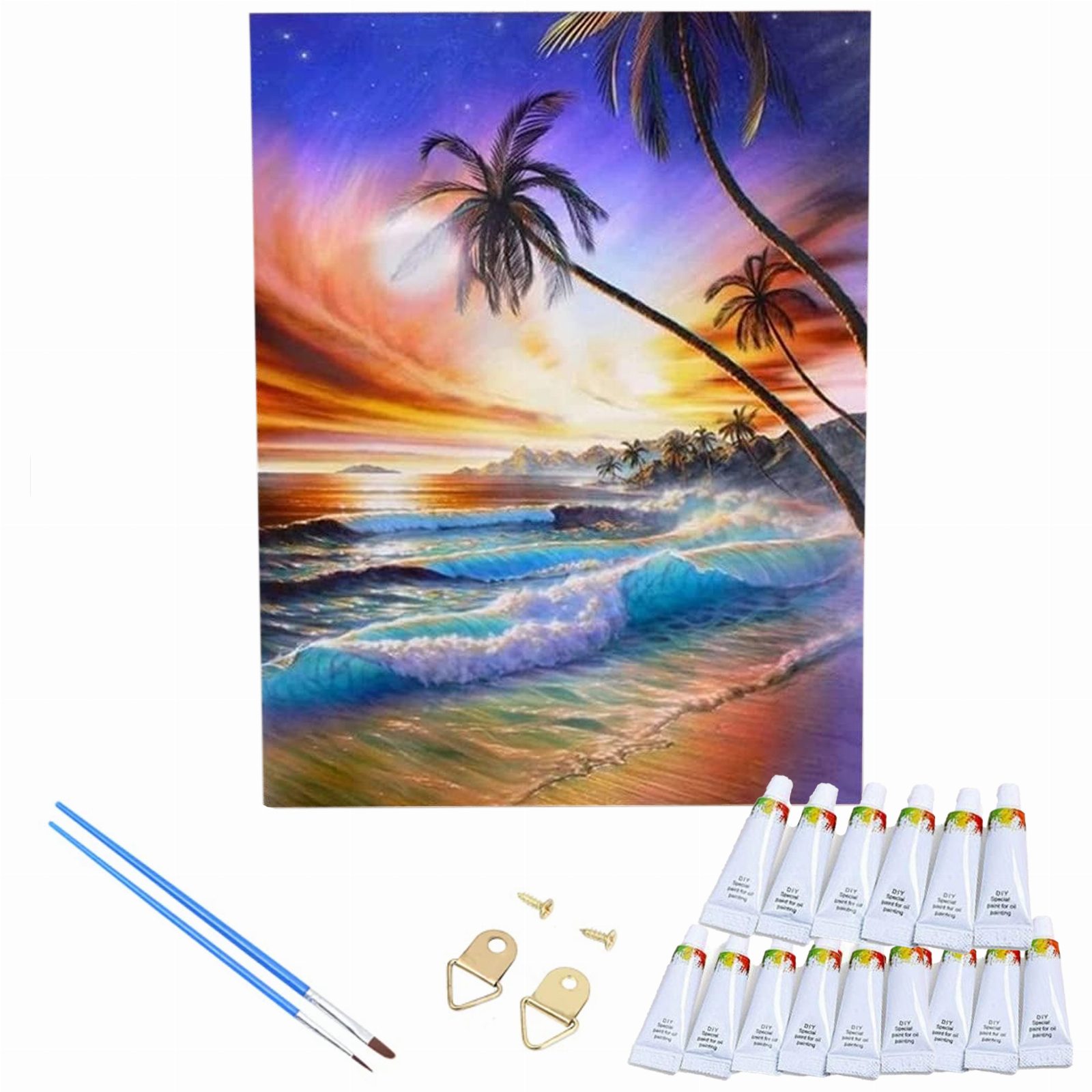 MALOWANIE PO NUMERACH OBRAZ Z RAMĄ  DIY ZESTAW PĘDZLE FARBY PŁÓTNO 30x40