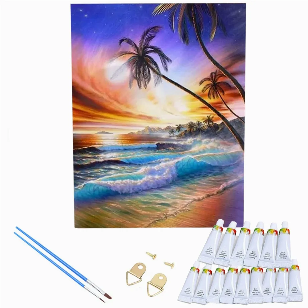 MALOWANIE PO NUMERACH OBRAZ Z RAMĄ  DIY ZESTAW PĘDZLE FARBY PŁÓTNO 30x40