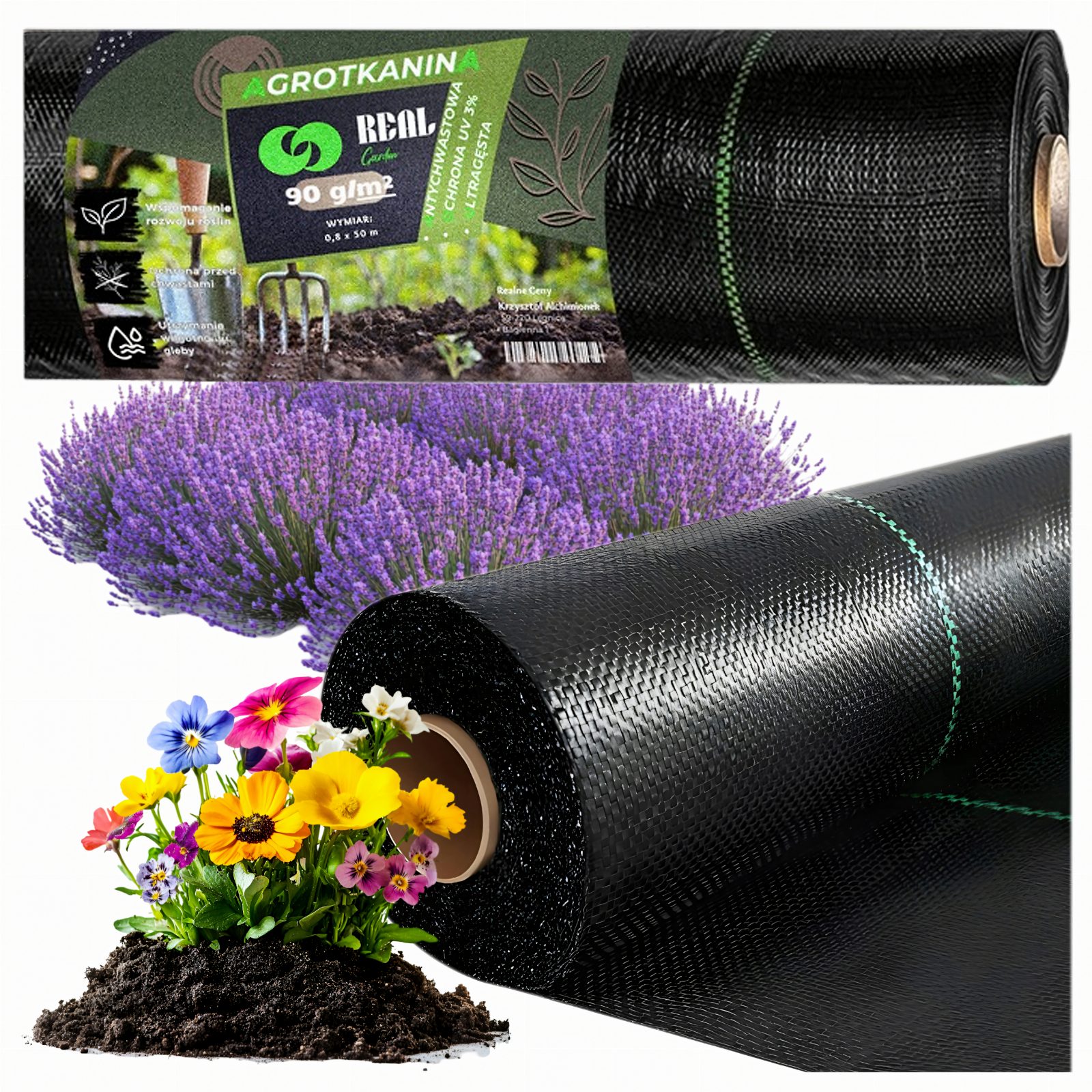 Agrowłóknina 90g 0,8x50m Czarna UV Agrotkanina Mata Antychwastowa