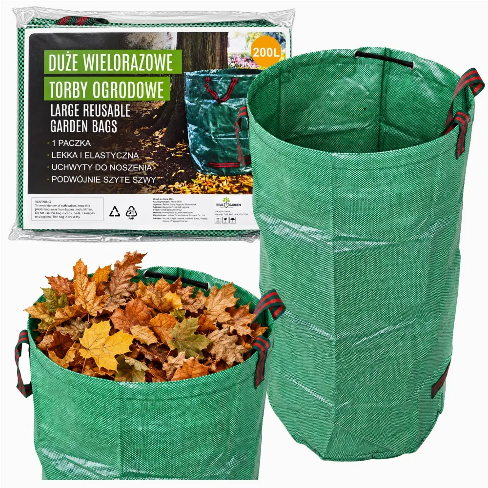 Worek Ogrodowy Torba Ogrodowa Pojemnik na Liście Trawę Duży mocny 200L