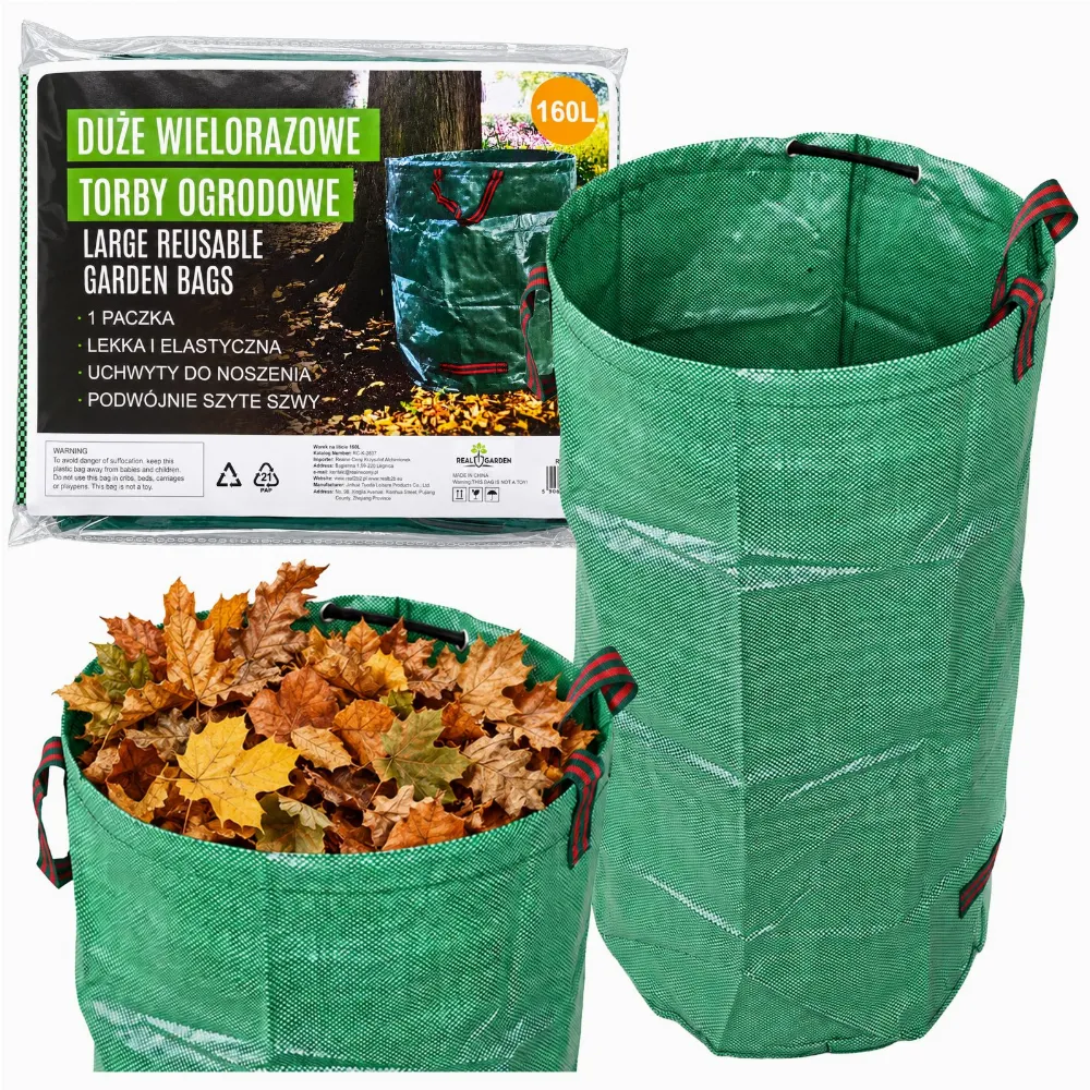 Worek Ogrodowy Torba Ogrodowa Pojemnik na Liście Trawę Duży mocny 160L
