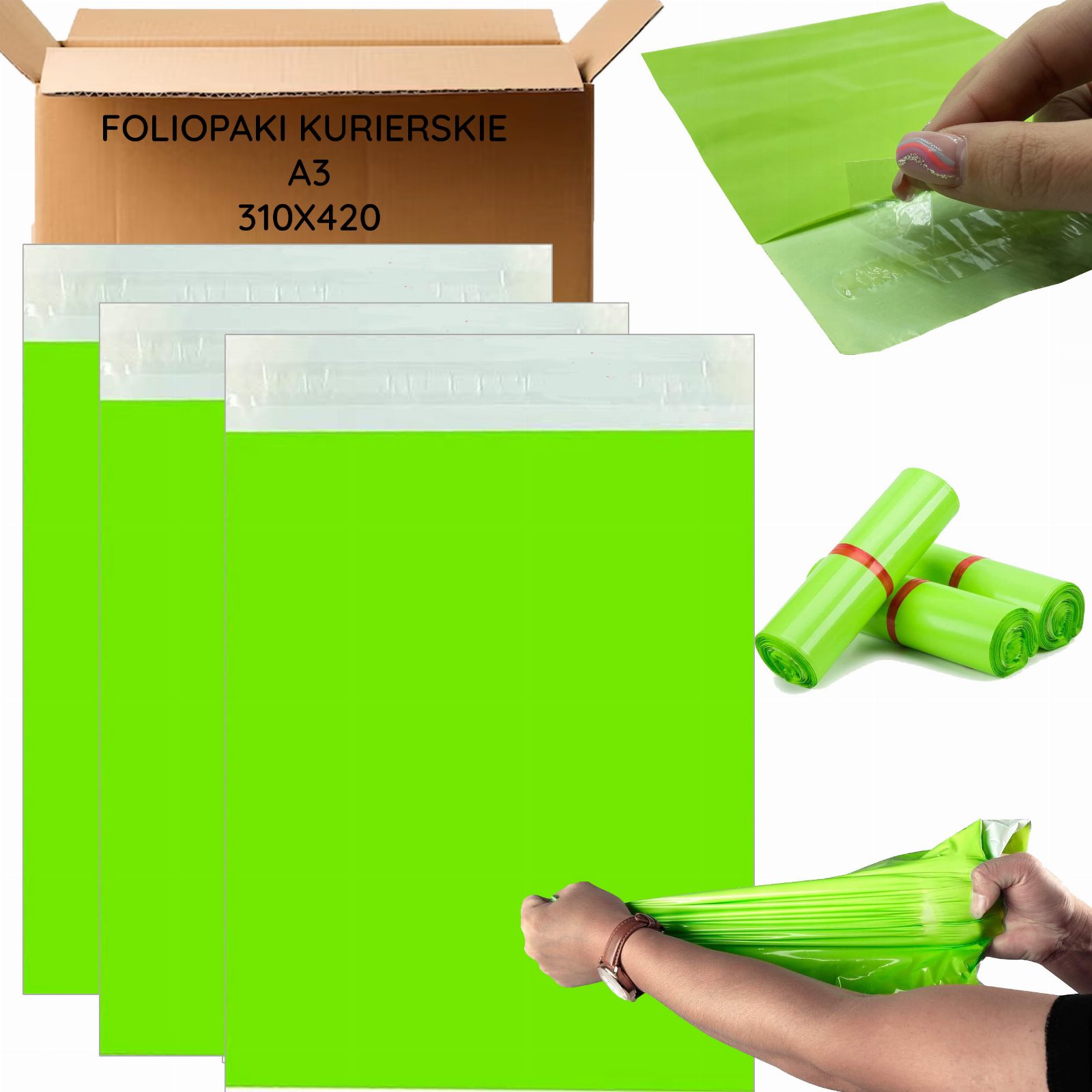 FOLIOPAKI KURIERSKIE ZIELONE A3 310x420 50 szt.
