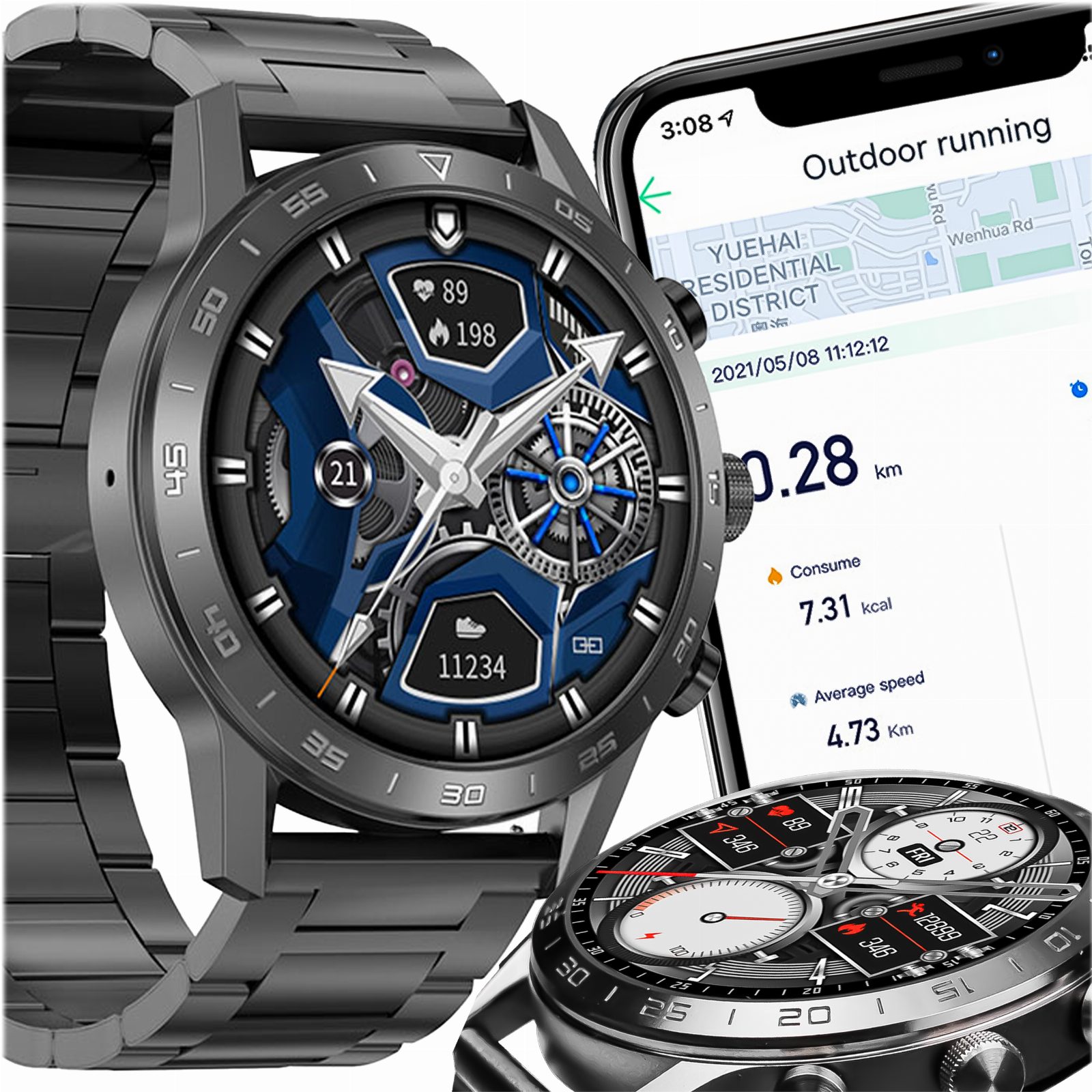 SMARTWATCH ZEGAREK POLSKIE MENU ROZMOWY SPORT SMART WATCH MĘSKI PULS  PL