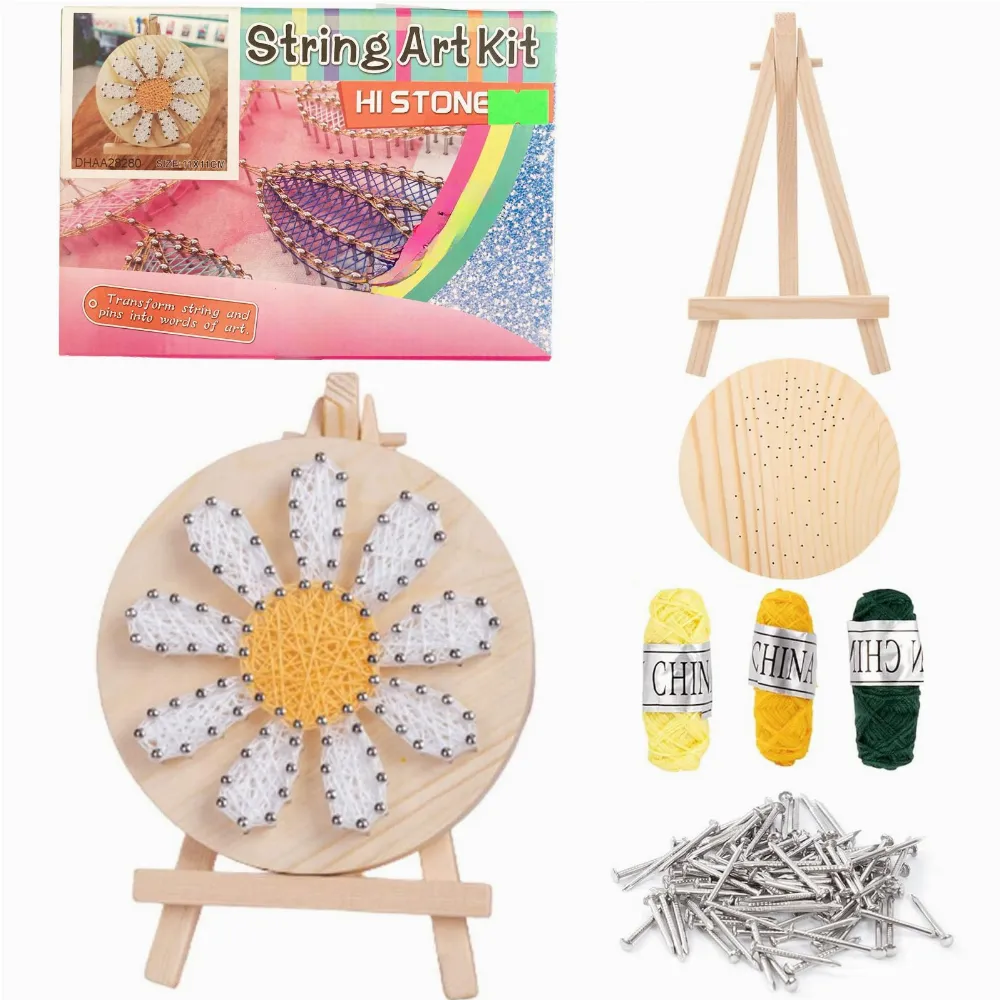 Zestaw Kreatywny Do String Art Dla Dzieci Ze Sztalugą Przeplatanka 11x11 cm