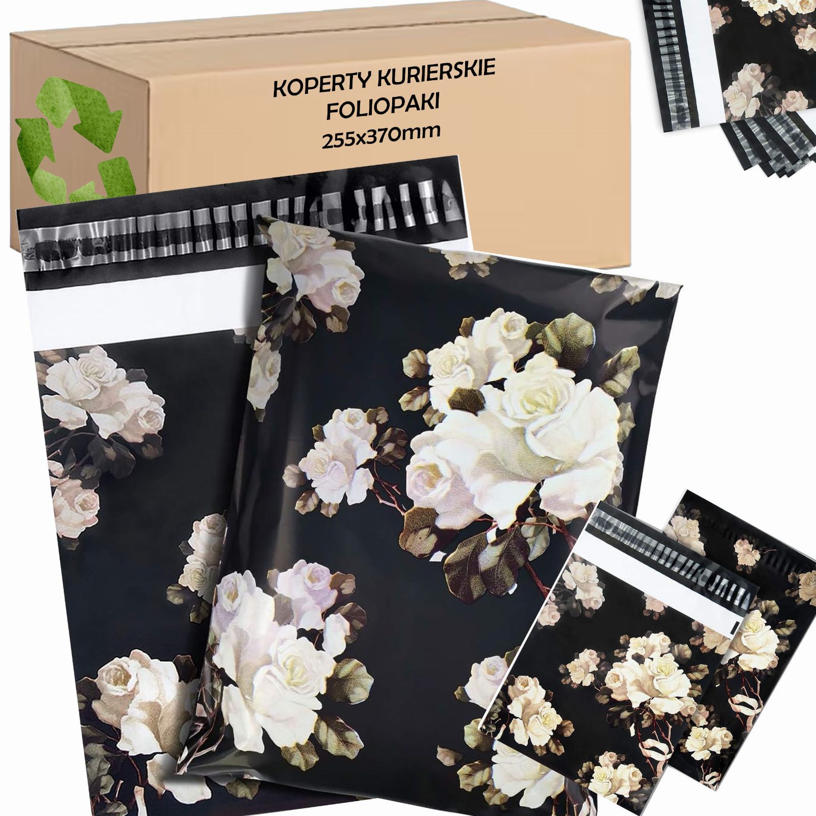 FOLIOPAKI KURIERSKIE MOCNE KOPERTY FOLIOWE 255x370 BIAŁE RÓŻE 50SZT