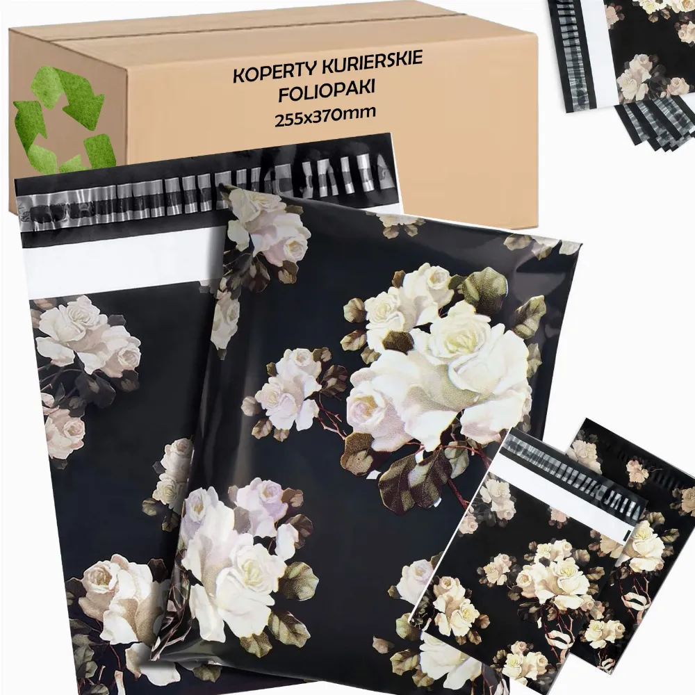 FOLIOPAKI KURIERSKIE MOCNE KOPERTY FOLIOWE 255x370 BIAŁE RÓŻE 50SZT