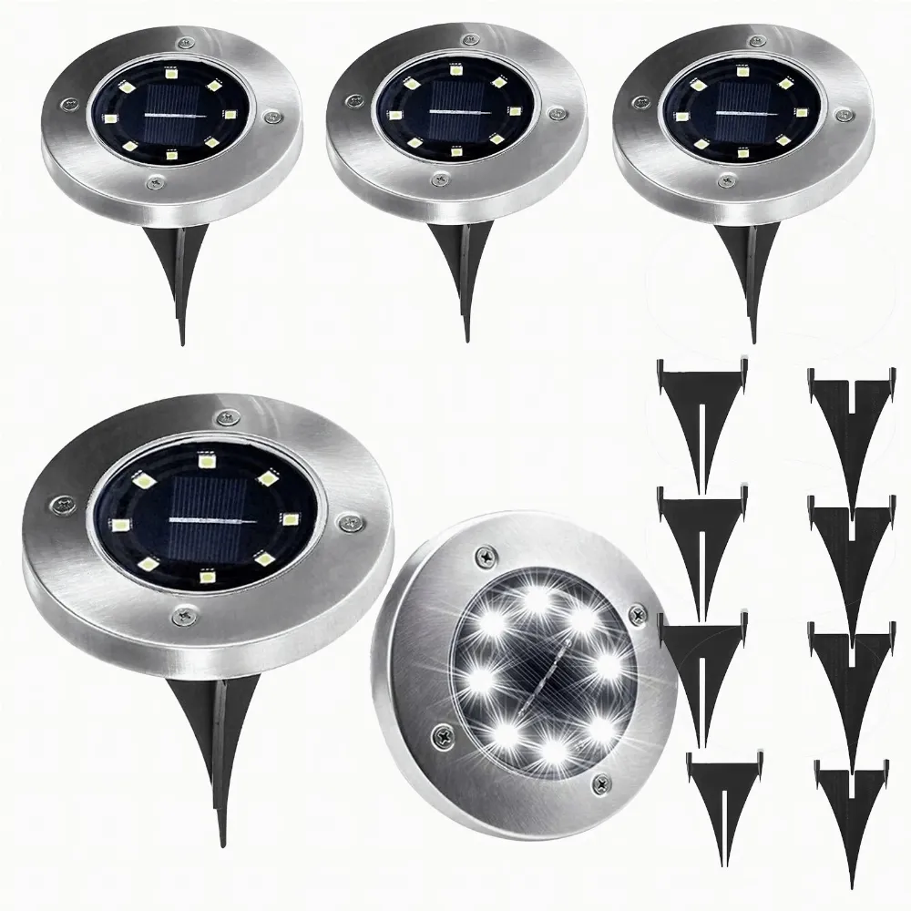 4 x Lampa Solarna Ogrodowa Dysk Lampki Led Gruntowe Czujnik Zmierzchu 8 Led