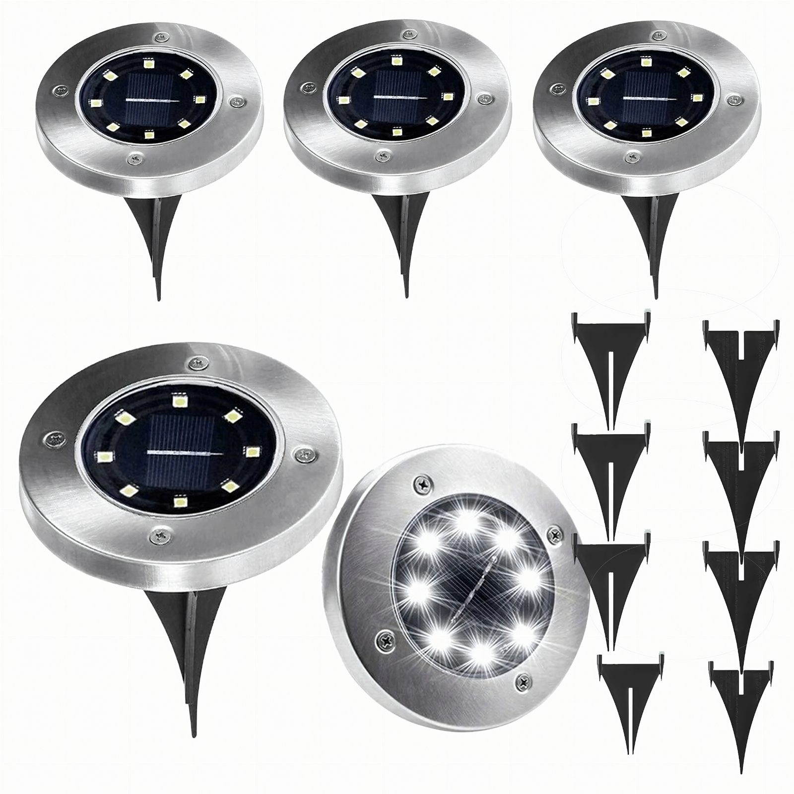 4 x Lampa Solarna Ogrodowa Dysk Lampki Led Gruntowe Czujnik Zmierzchu 8 Led