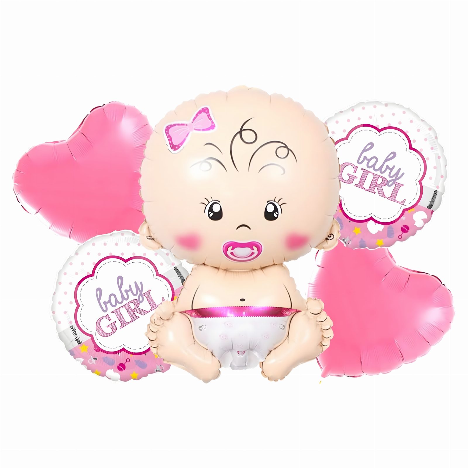 Balony na Baby Shower Bobas Dziewczynka Baby Girl Zestaw 5 szt Gwiazdki 